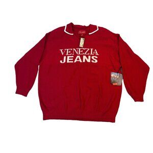 Venezia Jeans Women's Red Collared V Neck Pull Over Sweater NWT Size 18/20